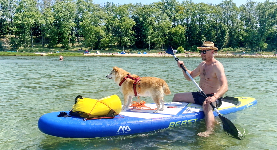 Fiene auf einem Stand-up-Paddleboard auf der Ostsee
